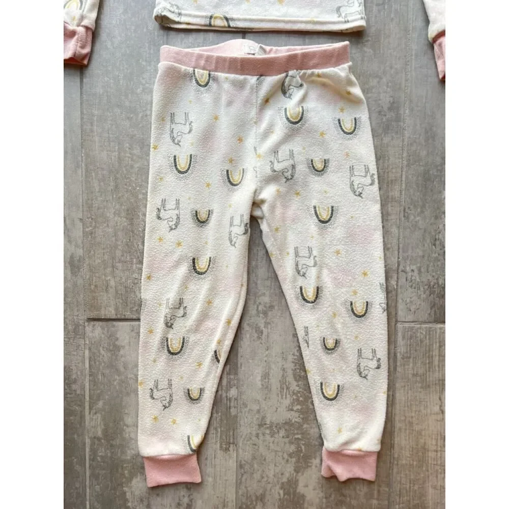 JESSICA SIMPSON 2 Piece Pajama Set Pjs Unicorn Rainbow Designer Knit Stretch 4